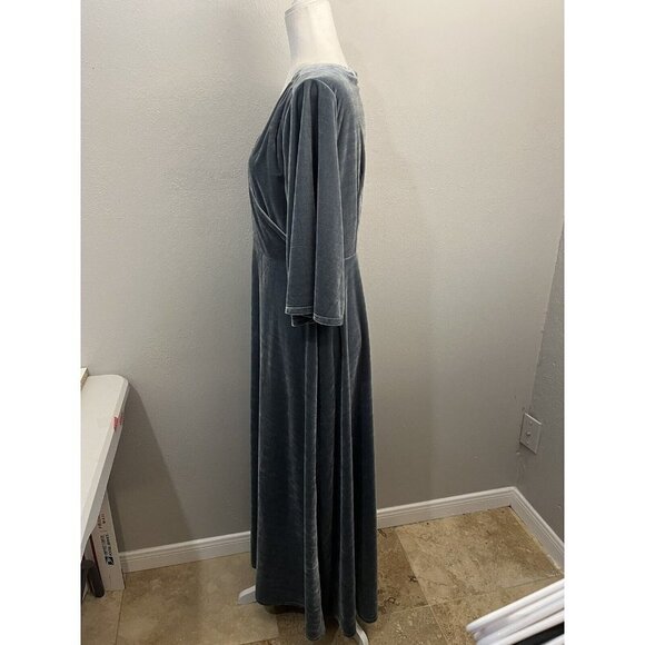 Soft Surroundings Dress Women Medium Velour Bell Sleeve Long Maxi Gray Wrap Top - Picture 7 of 10